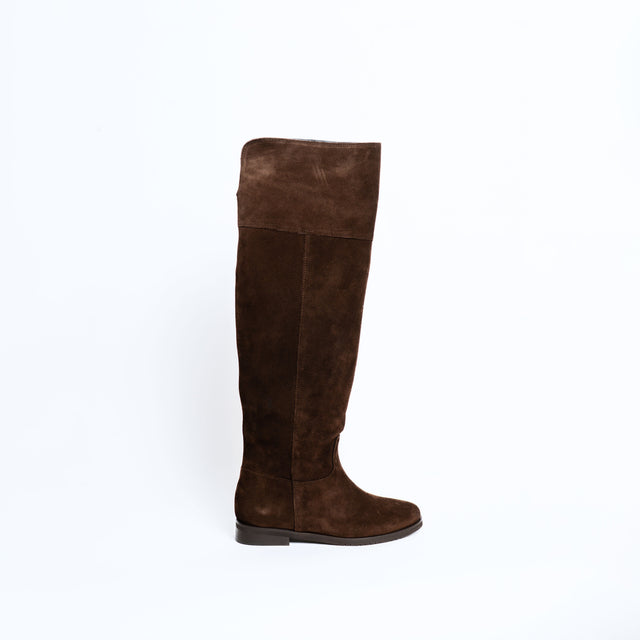 Divine Follie-Stivale in camoscio con zip laterale - moro