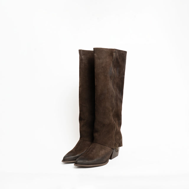 Divine Follie-Stivale in camoscio con reverse - moro
