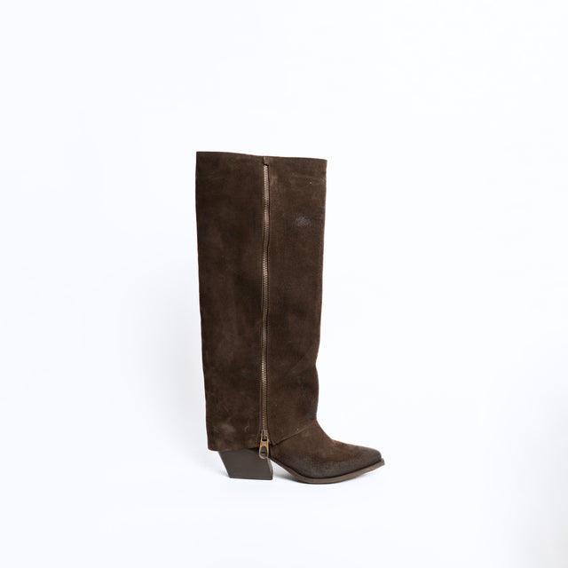 Divine Follie-Stivale in camoscio con reverse - moro