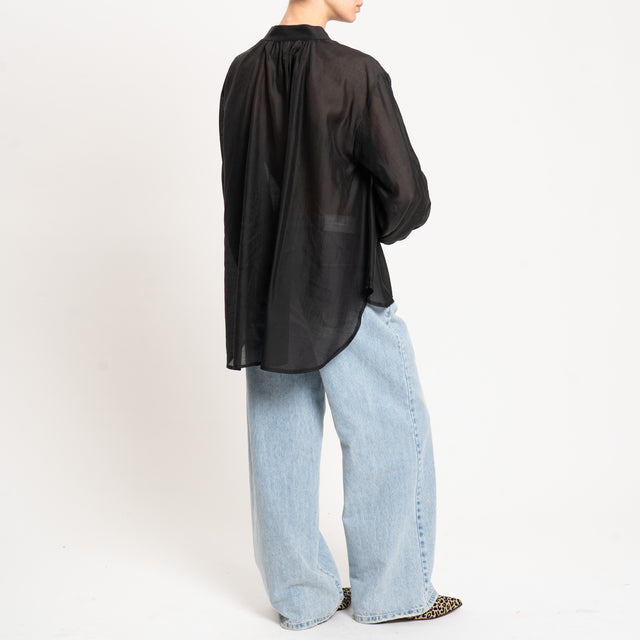Tensione in-Blusa mussola più corta davanti - nero