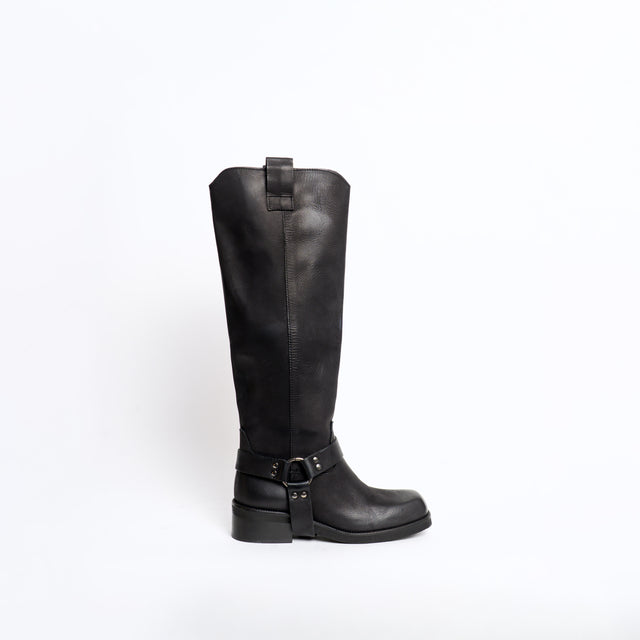 Divine Follie-Biker in nabuk con cinturino - nero