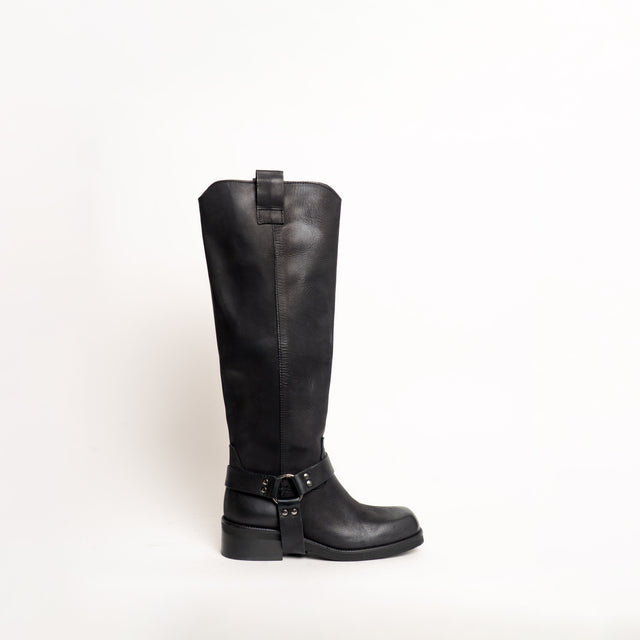 Divine Follie-Biker in nabuk con cinturino - nero