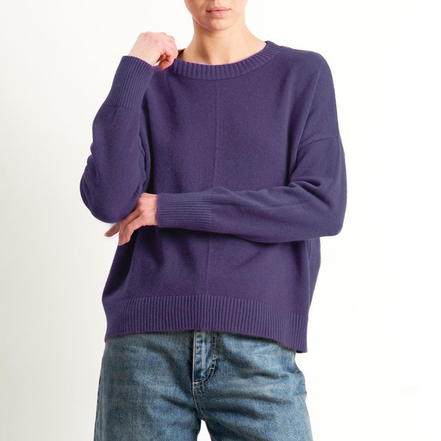 Zeroassoluto-Maglia scatola girocollo riga centrale - uva