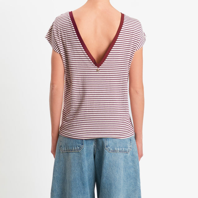Souvenir-T-shirt a righe scollo v dietro - panna/bordeaux