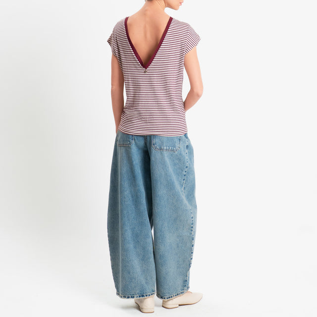 Souvenir-T-shirt a righe scollo v dietro - panna/bordeaux