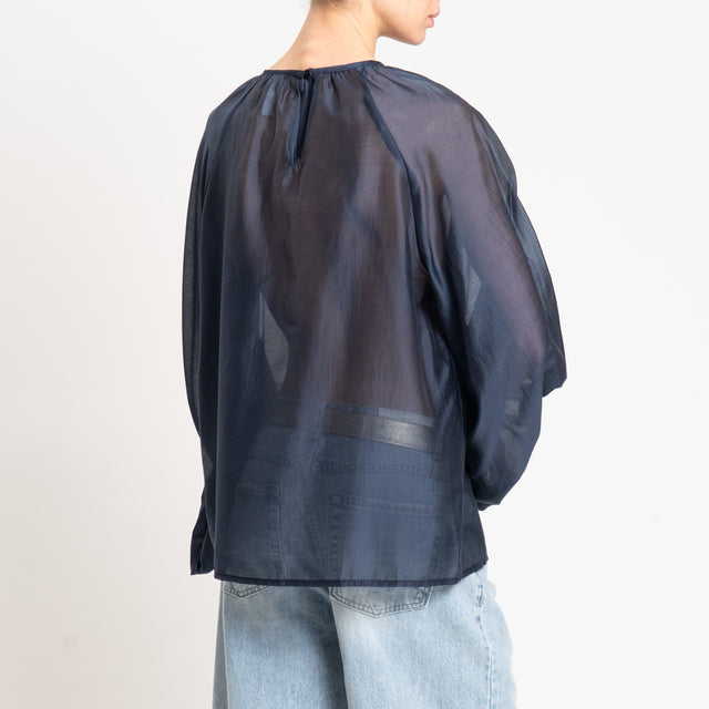 Tensione in-Blusa mussola manica palloncino - blu