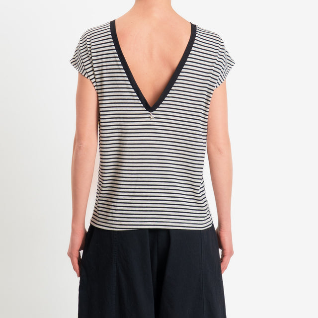 Souvenir-T-shirt a righe scollo v dietro - panna/nero