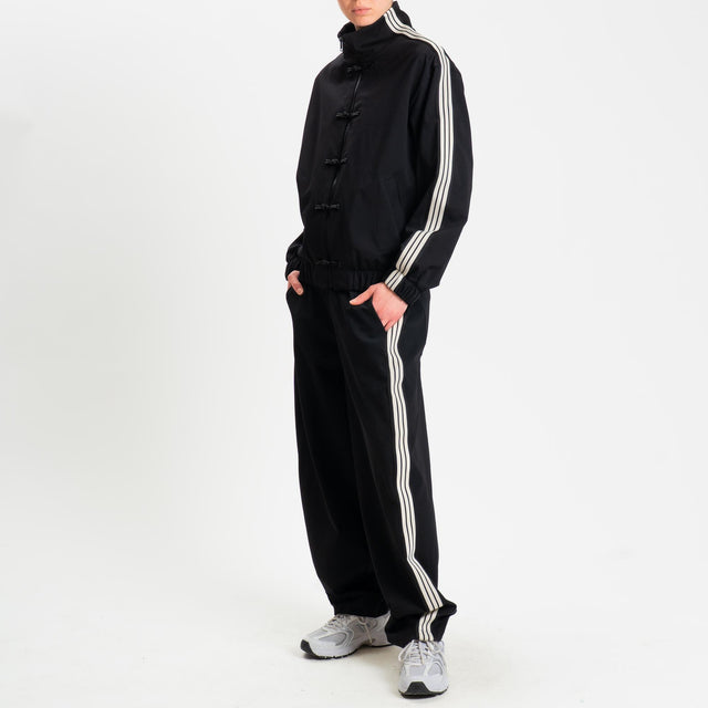 Motel-Pantalone barrel banda laterale punto milano - nero/burro