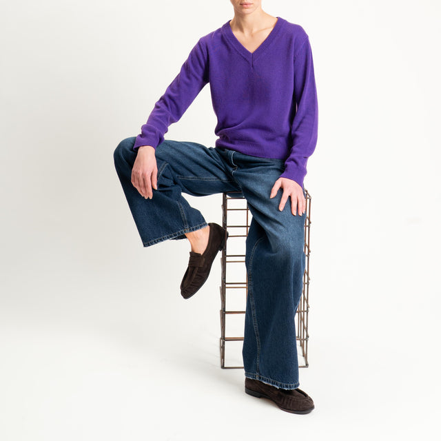 Tensione in-Maglia scollo v misto cashmere - viola