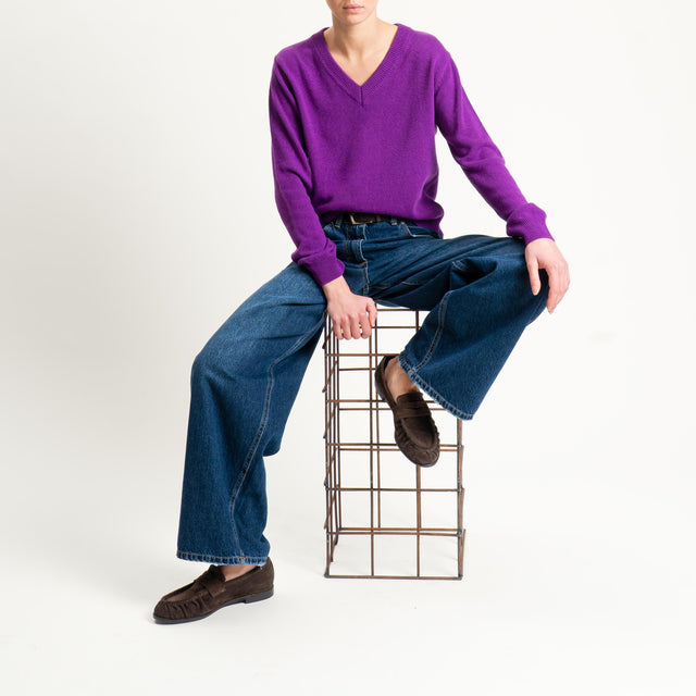 Tensione in-Maglia scollo v misto cashmere - melanzana