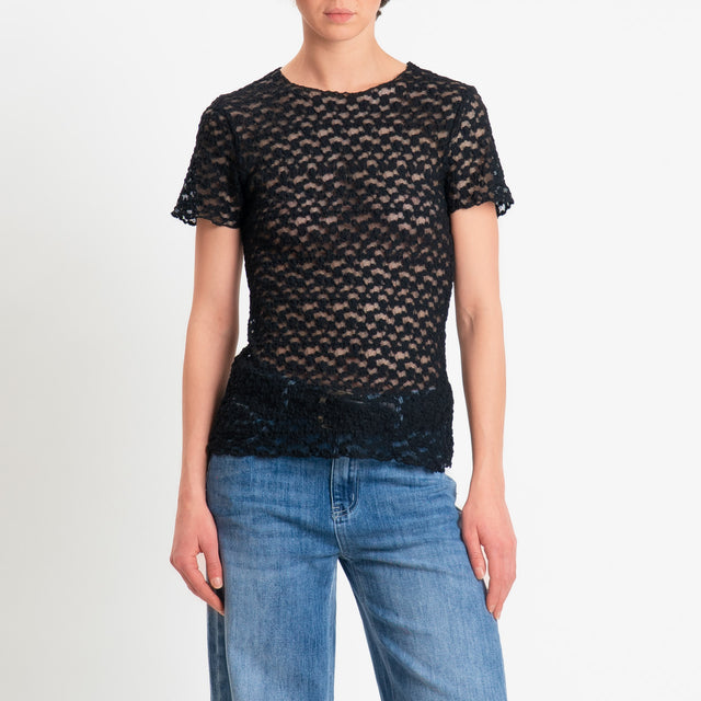 Zeroassoluto-T-shirt in pizzo elasticizzato slim fit - nero
