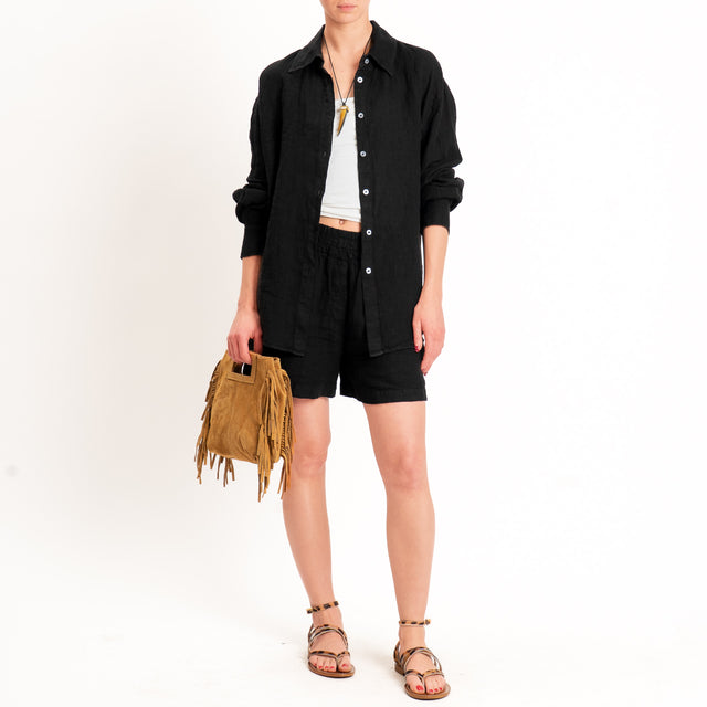 Zeroassoluto-Camicia 100% lino premium washed - nero
