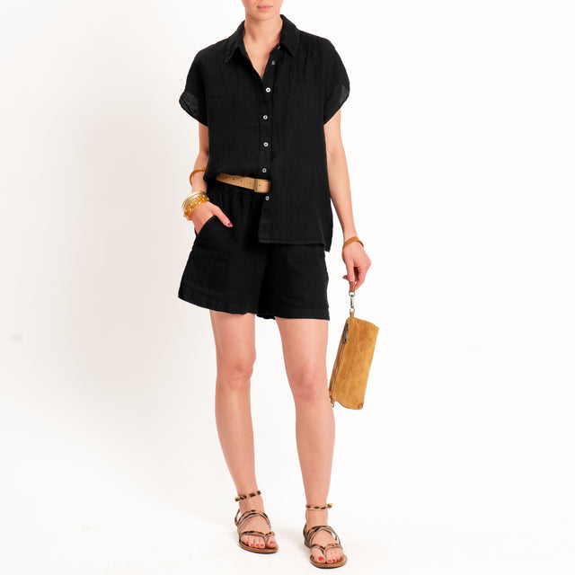 Zeroassoluto-Camicia smanicata 100% lino premium washed - nero