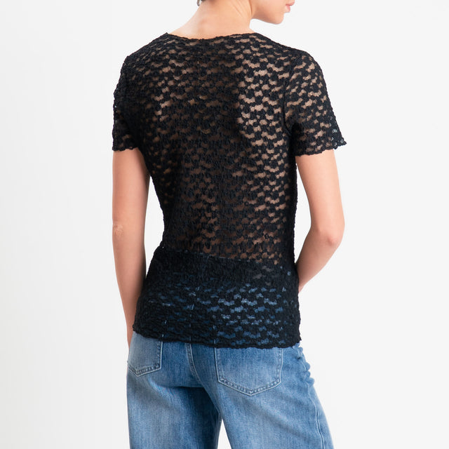 Zeroassoluto-T-shirt in pizzo elasticizzato slim fit - nero
