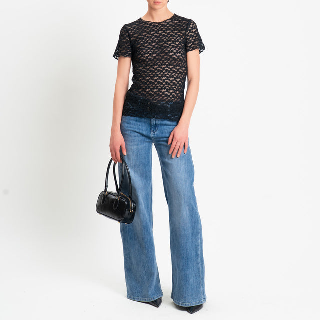 Zeroassoluto-T-shirt in pizzo elasticizzato slim fit - nero