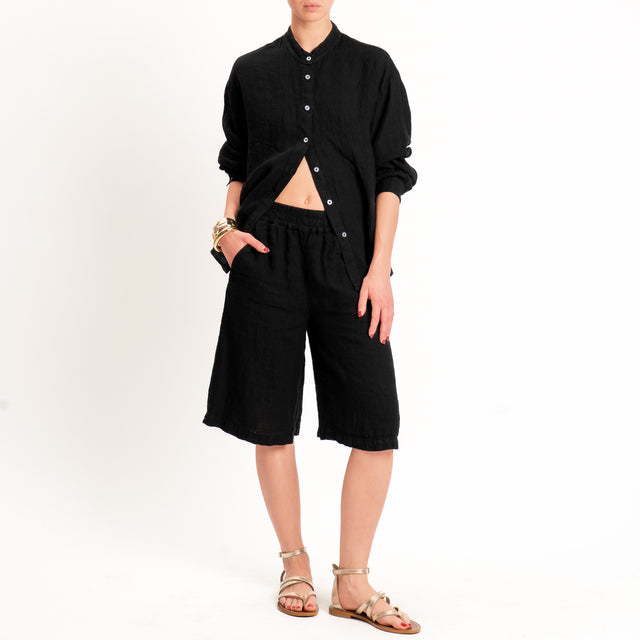 Zeroassoluto-Camicia collo coreana 100% lino premium washed - nero