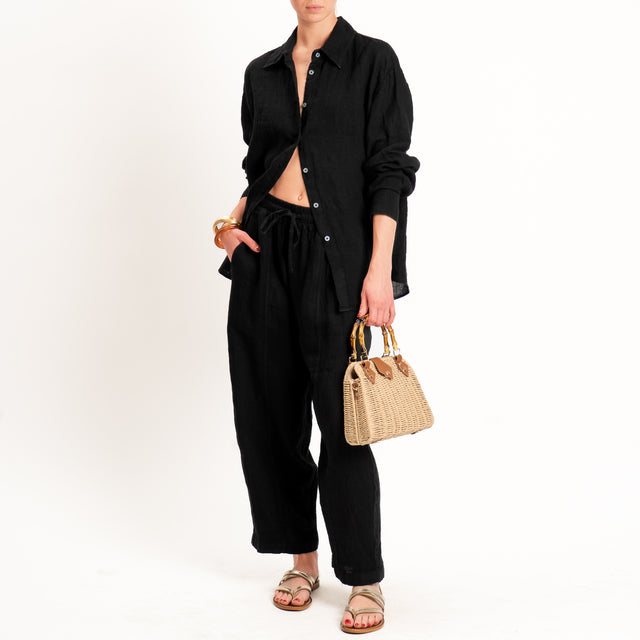 Zeroassoluto-Camicia 100% lino premium washed - nero