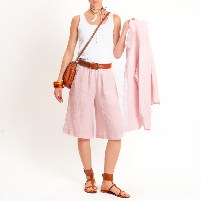 Zeroassoluto-Bermuda elastico in vita 100% lino premium washed- light pink
