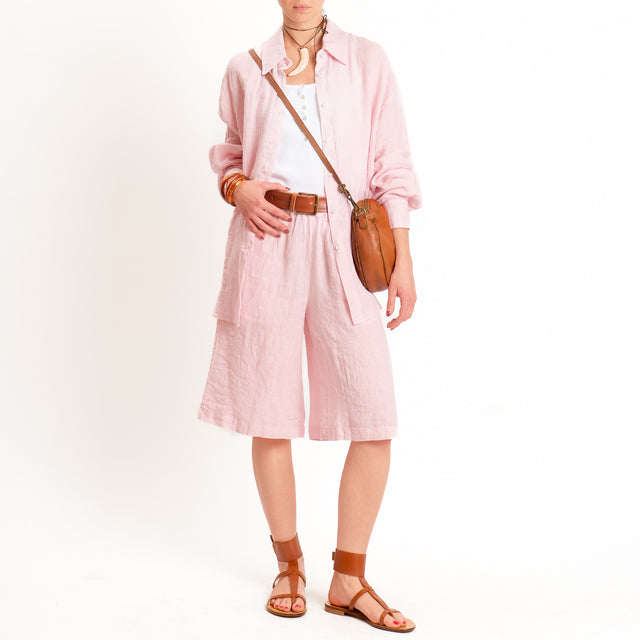Zeroassoluto-Bermuda elastico in vita 100% lino premium washed- light pink