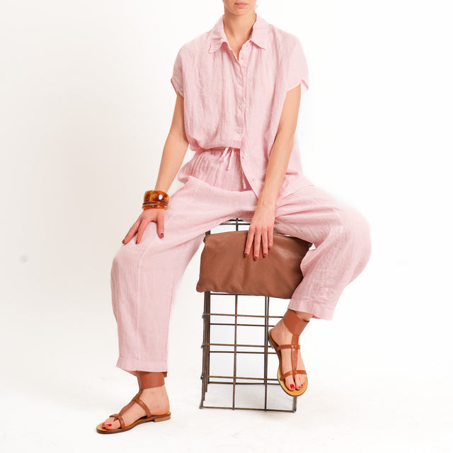 Zeroassoluto-Camicia smanicata 100% lino premium washed - light pink