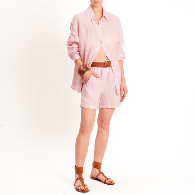 Zeroassoluto-Shorts elastico in vita 100% lino premium washed- light pink