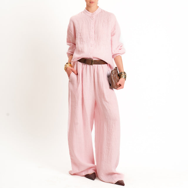 Zeroassoluto-Pantalone wide leg 100% lino premium washed- light pink