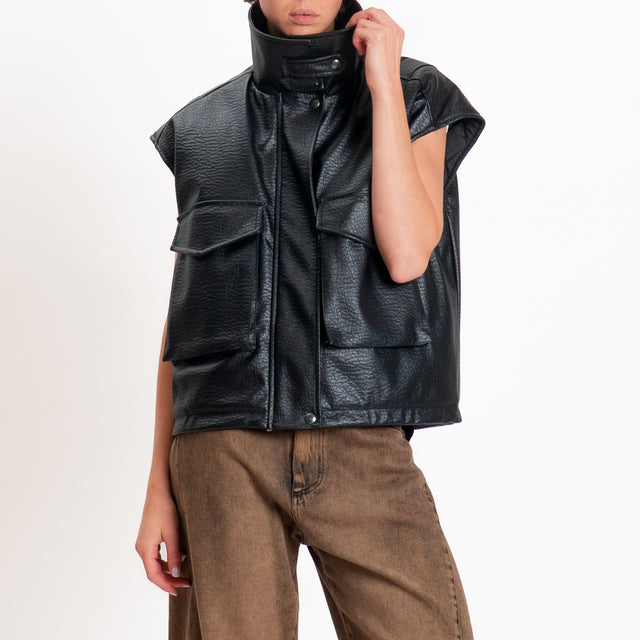Dixie-Gilet similpelle martellata con tasche - nero
