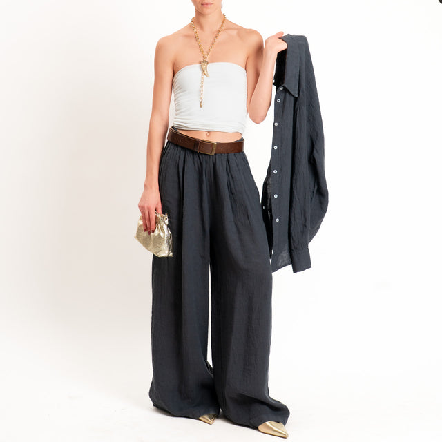 Zeroassoluto-Pantalone wide leg 100% lino premium washed - piombo