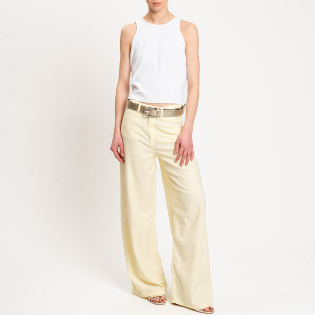 Dixie-Pantalone drill wide leg tela slegata ultra light in cotone- giallo