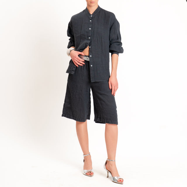 Zeroassoluto-Camicia collo coreana 100% lino premium washed - piombo