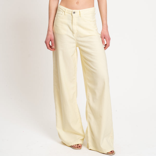Dixie-Pantalone drill wide leg tela slegata ultra light in cotone- giallo