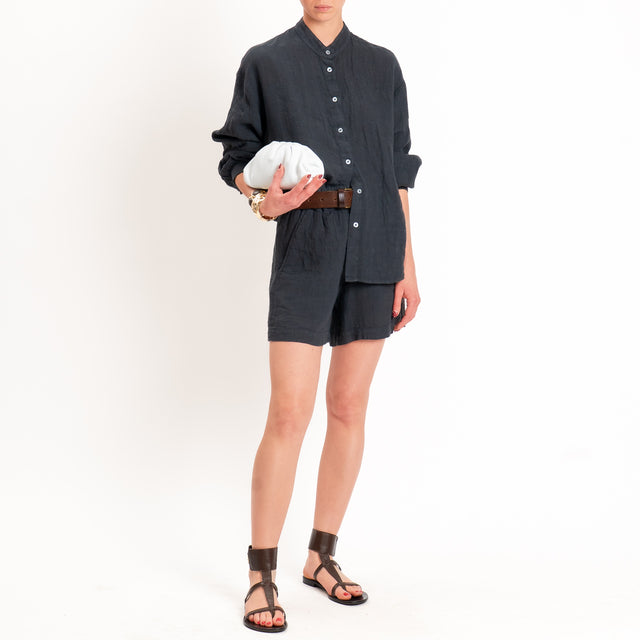 Zeroassoluto-Shorts elastico in vita 100% lino premium washed - piombo