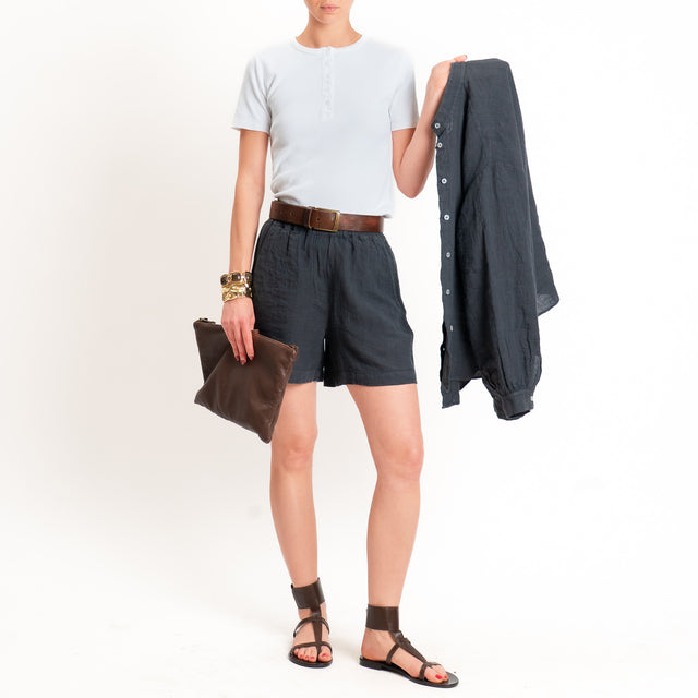 Zeroassoluto-Shorts elastico in vita 100% lino premium washed - piombo