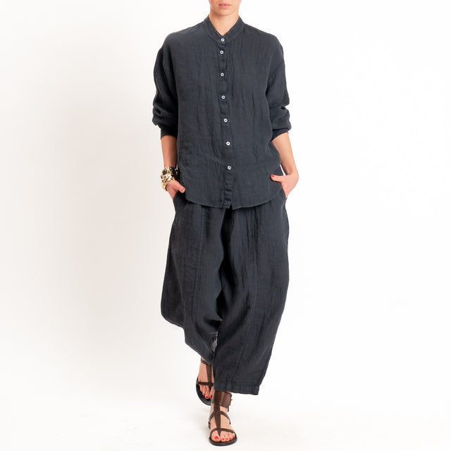 Zeroassoluto-Camicia collo coreana 100% lino premium washed - piombo