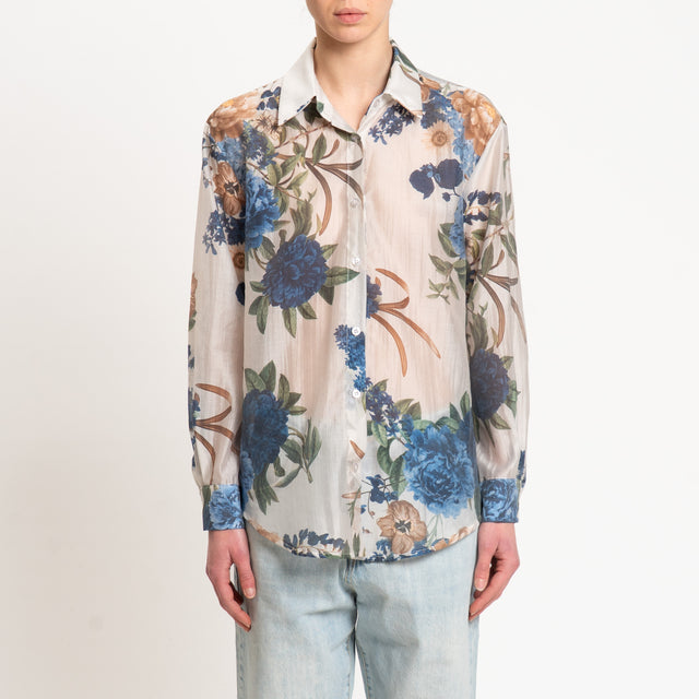 Zeroassoluto-Camicia MIA fantasia in mussola LYOCELL FIBRA NATURALE - floreale latte/blu/verde