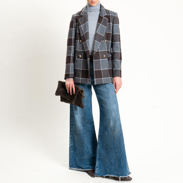 Tensione in-Giacca quadri doppiopetto misto lana - moro/grigio