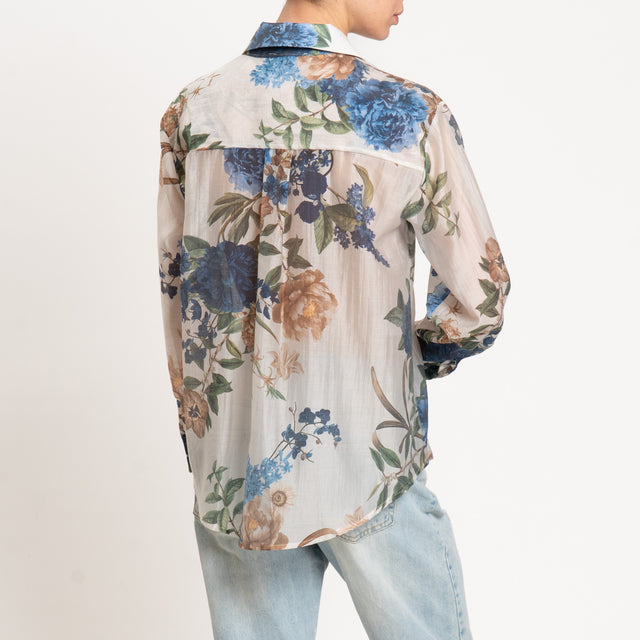 Zeroassoluto-Camicia MIA fantasia in mussola LYOCELL FIBRA NATURALE - floreale latte/blu/verde