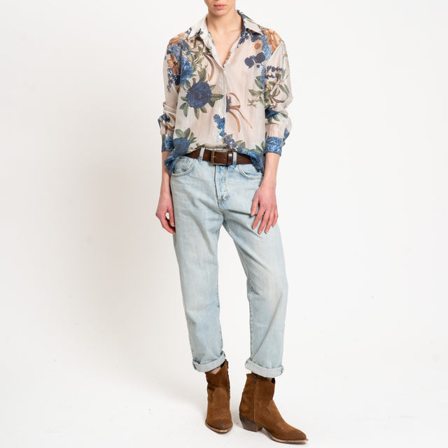 Zeroassoluto-Camicia MIA fantasia in mussola LYOCELL FIBRA NATURALE - floreale latte/blu/verde