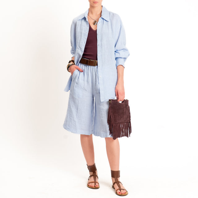 Zeroassoluto-Camicia 100% lino premium washed - celeste
