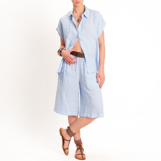 Zeroassoluto-Camicia smanicata 100% lino premium washed - celeste