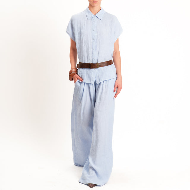 Zeroassoluto-Camicia smanicata 100% lino premium washed - celeste