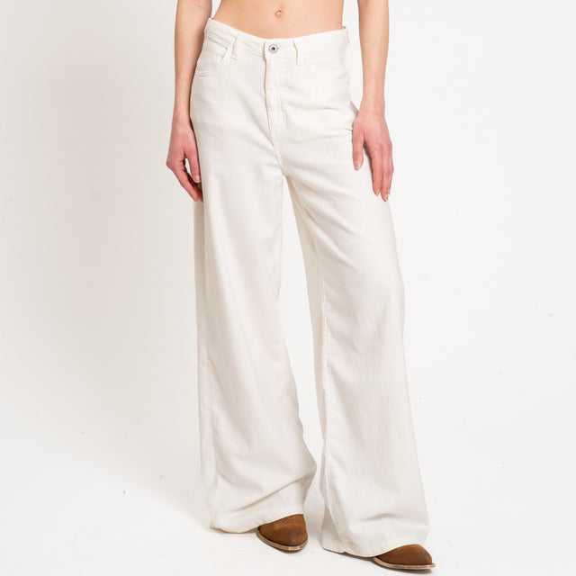 Dixie-Pantalone drill wide leg tela slegata ultra light in cotone - burro