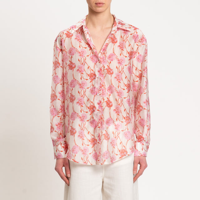 Zeroassoluto-Camicia MIA fantasia in mussola LYOCELL FIBRA NATURALE - floreale latte/rosa