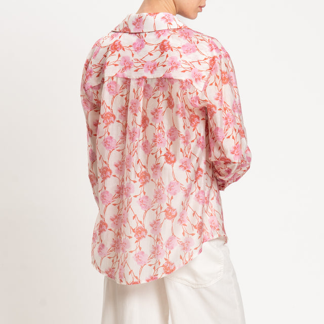 Zeroassoluto-Camicia MIA fantasia in mussola LYOCELL FIBRA NATURALE - floreale latte/rosa