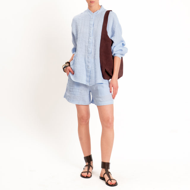 Zeroassoluto-Camicia collo coreana 100% lino premium washed - celeste