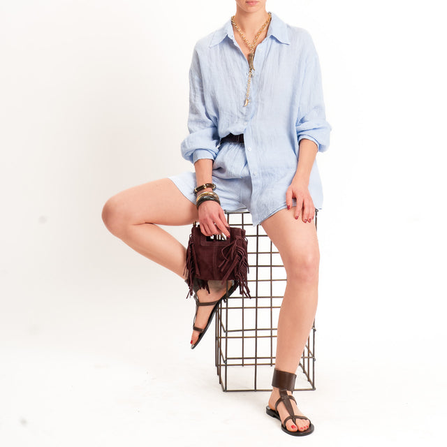 Zeroassoluto-Shorts elastico in vita 100% lino premium washed - celeste