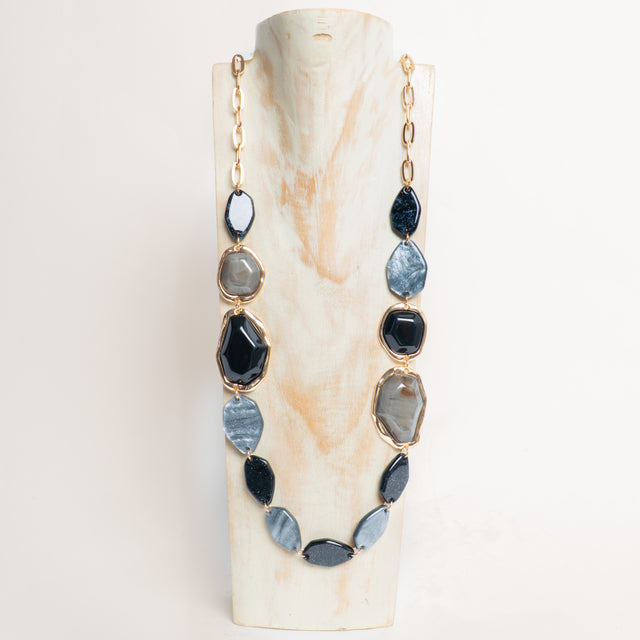 W by Whitemood-Collana lunga con pietre - Nero