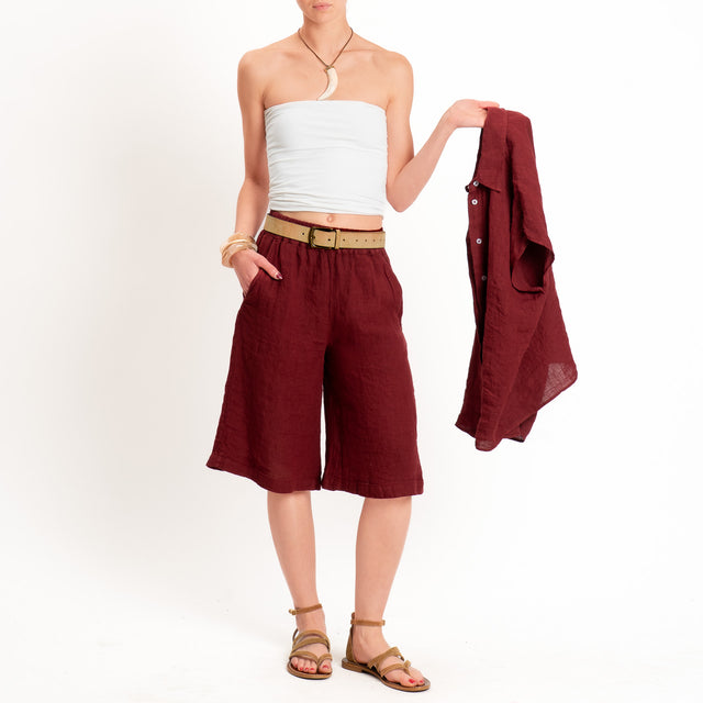 Zeroassoluto-Bermuda elastico in vita 100% lino premium washed - india