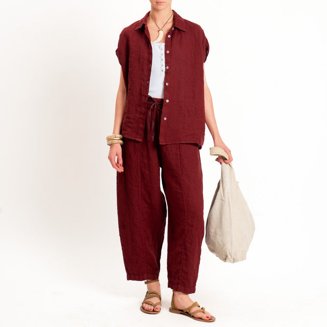 Zeroassoluto-Pantalone barrel elastico in vita 100% lino premium washed - india