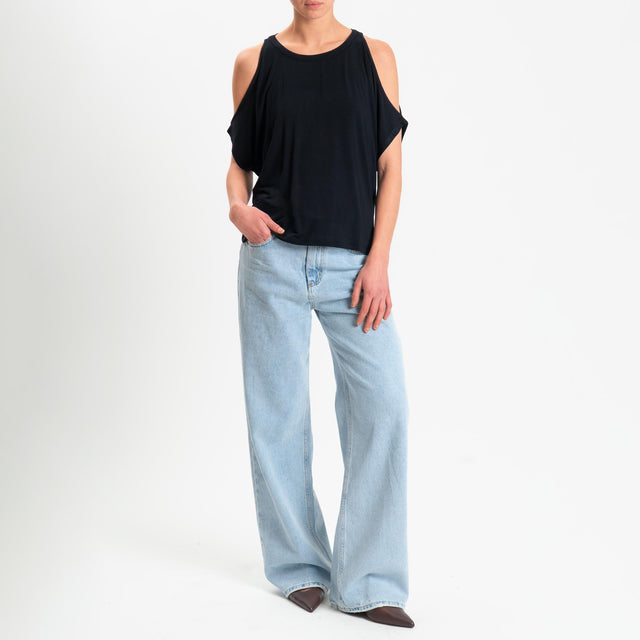 Kontatto- T-shirt cut out in jersey modal - Nero